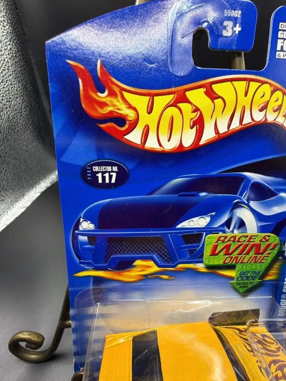 2002 Hot Wheels '67 Dodge Charger #117 Yellow with Flame Graphics